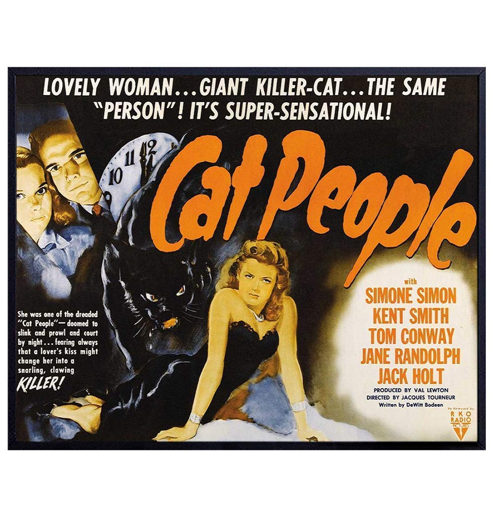 Cat Wall Decor - 8x10 Cat Wall Art - Cat Lover Gifts for Women, Men - Cat Funny Home Decor - Scary Black Cat - Vintage Hollywood Horror Movie Poster