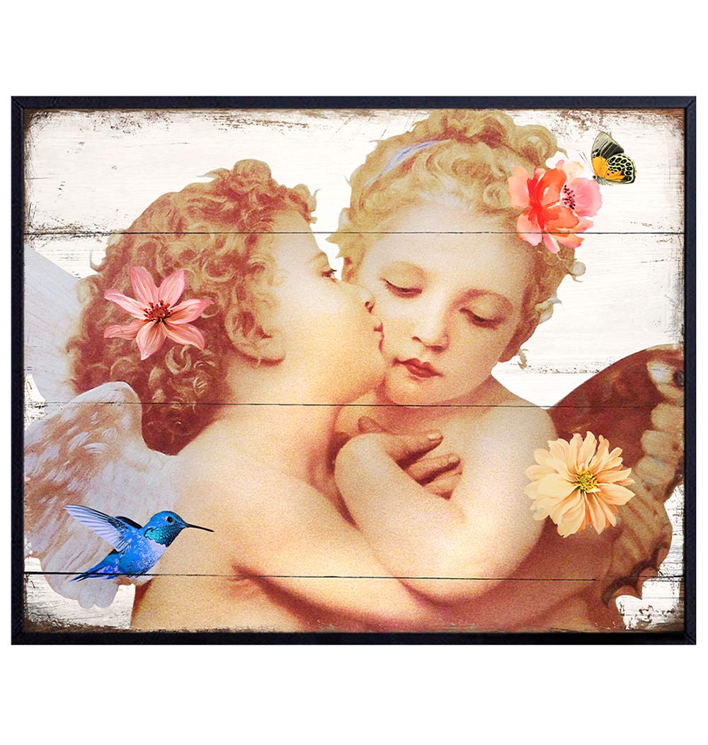 Angels, Cherubs Art Print, Room Decor - 8x10 Shabby Chic Home Decoration for Bedroom, Bathroom, Girls, Kids or Baby Room, Nursery - Romantic Anniversary, Bridal Shower Gift - Unframed Picture