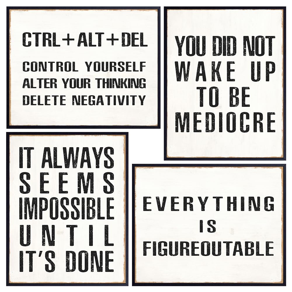 Motivational poster Wall Decor for Men - White Home Office Wall Decor Set - Man cave Decor - Encouraging Wall Decor - Gym Decor - Inspirational Gifts for Men - Inspiring positive Wall Art for Office