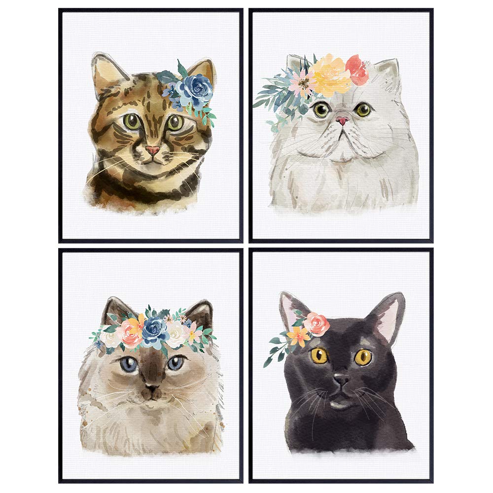 Boho Cat Wall Decor - Bohemian Cat Wall Art - Cat Posters for Girls Bedroom - Cat Themed Gifts - Cat Lover Gifts for Women - Cute Cat Decorations - Cat Home Decor - Kitty Cat, Kitten