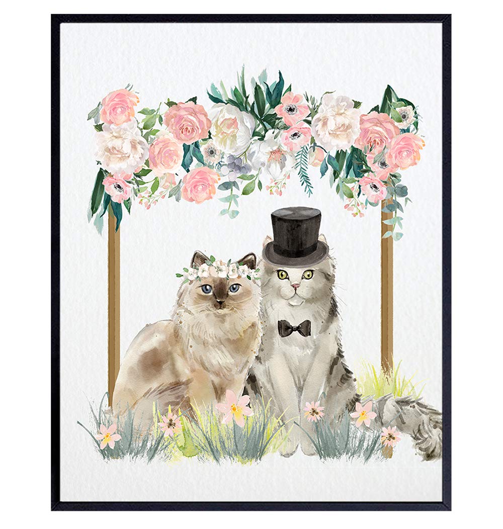 Cat Wall Decor - Marriage Wall Decor - Cat Couple - Wedding Wall Decor - Mr&amp;Mrs Decor - Cat Lover Gifts for Women - Engagement Party Decorations - Cute Cat Wall Art - Cat Poster Boho Home Decor
