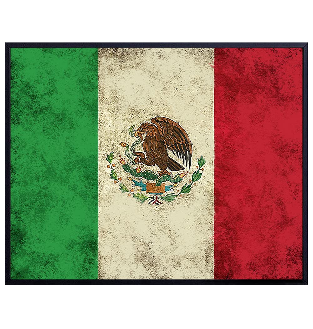 Mexico Flag Mexican Wall Art - Mexican Flag - Mexican Gifts - Bandera Artes Decoraciones Para Cuartos Mural Regalos Mapa - Cinco de Mayo Party Decorations - Chicano Art Wall Decor - 8x10 Poster Print
