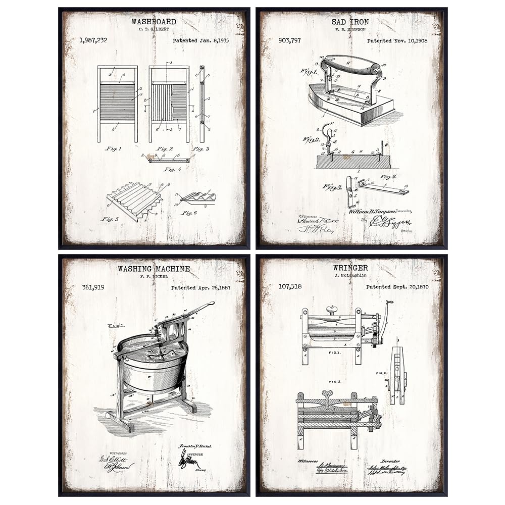 Vintage Laundry room Wall Art 11x14 - Vintage Art Prints - Vintage Farmhouse Decor, Retro Style Decor - Vintage Posters for Home Decor, Laundry room Decorations - Retro Wall Art Set - Unframed