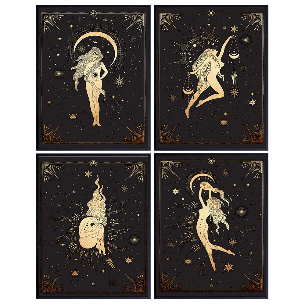 Boho Wall Decor for Women - Bohemian Home Decor - Wicca, Wiccan, Witch, Witchy Magic Pagan Supplies, Gifts - Celtic Black Magic Fairy Woman Wall Art - Celestial Goddess Moon Wall Decor