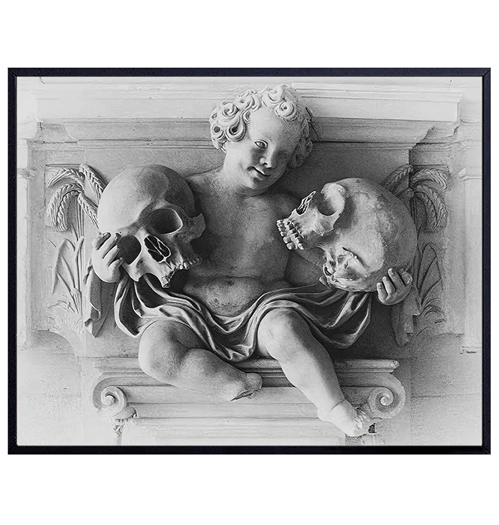 Goth Wall Art &amp; Decor - Gothic Room Decor - Wiccan Wicca Witchcraft Supplies - Pagan Gifts - Medieval Midevil Decor - Creepy Scary Living Room Decorations - Spooky Skull Wall Decor Poster - Unframed