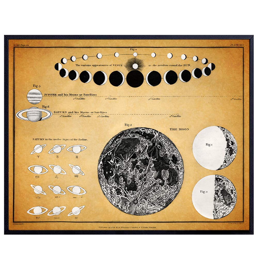 Moon Wall Decor - Moon Phases Wall Art - Moon Phase Decor - 8x10 Vintage Photo - Astronomy Gifts - Astrology Room Decor