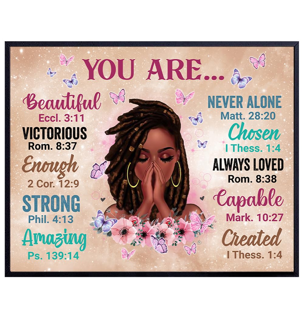Black women Inspirational Wall Decor 11x14 - Motivational Faith, Prayer Bible Verse Quotes Wall Art - Black Art Scripture Gifts for Religious Woman, spiritual Grateful Girl - African American Wall Art