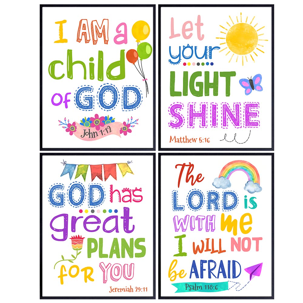 Religious Bible Verse Wall Art - LARGE 11X14 - Christian Decor for Kids Room, Boys, Girls Bedroom - Catholic Scripture Gifts for Women - Aesthetic Wall Collage Kit - Positive Inspirational Quotes