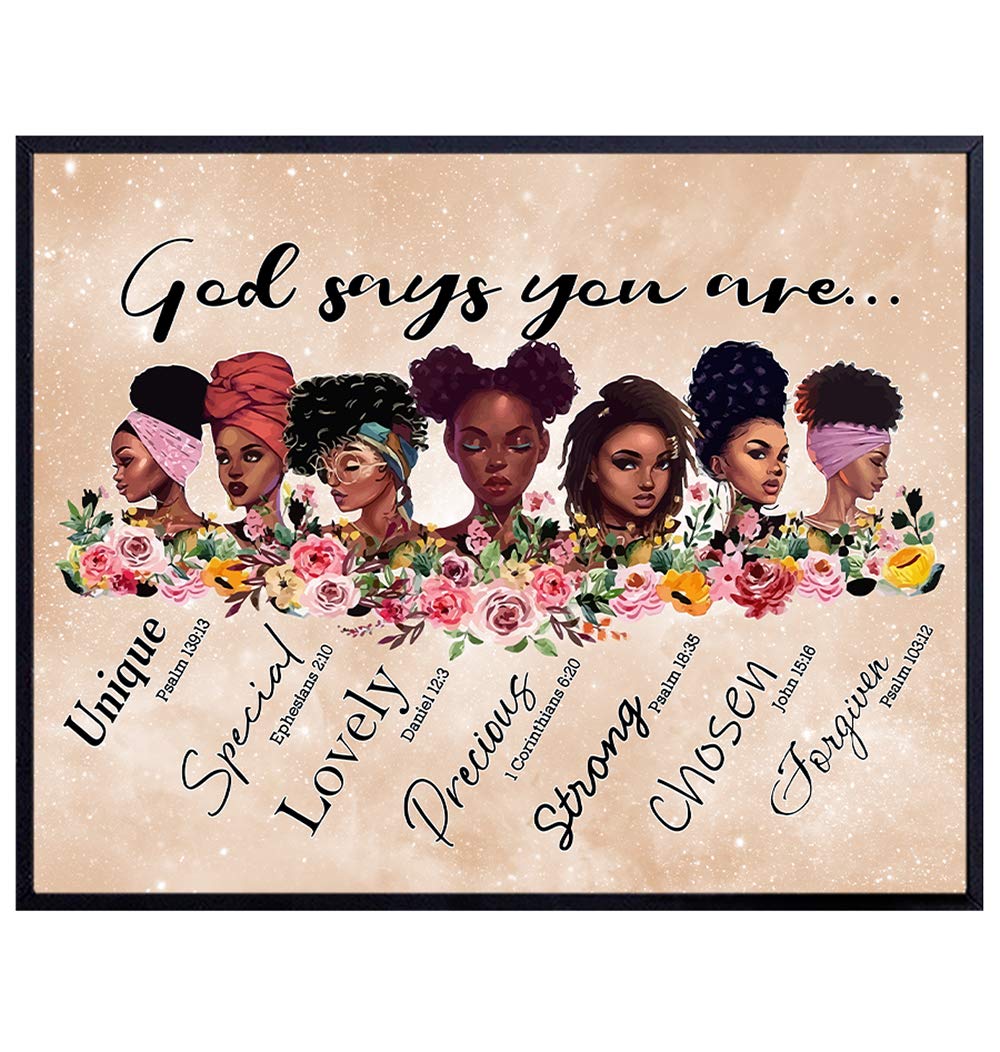 Black Wall Art - Inspirational Bible Verse Religious Wall Decor - African American Women, Black Woman, Girls, Teens - Christian Scripture Poster - Motivational Encouragement Gifts - God Wall Decor