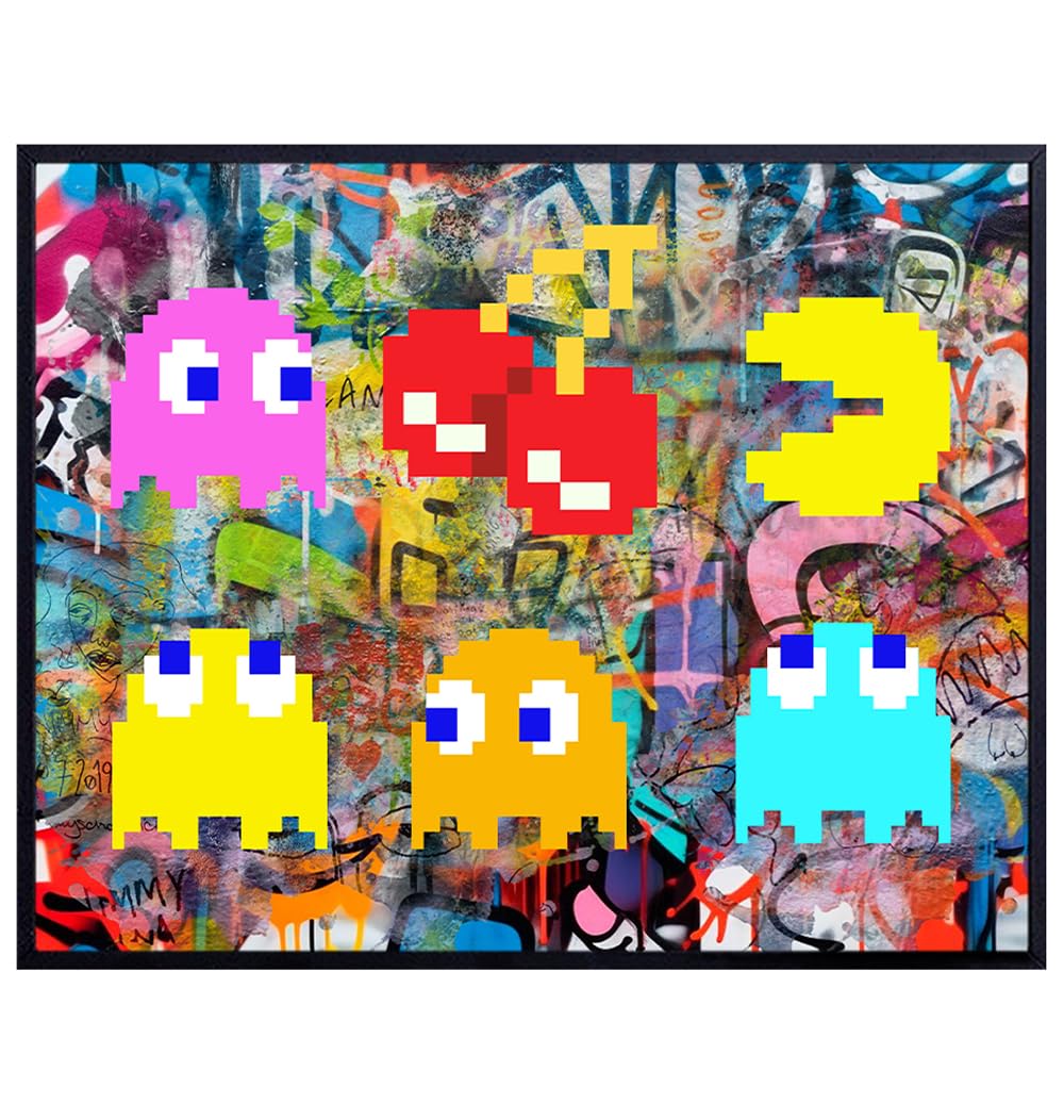 Video game Room Decor - Gaming Room Decor - Boys Bedroom, Man cave, Rec Room, playroom Wall Decor - Gamer Room Decor - Graffiti Wall Art - Game Room Wall Decor - Arcade game Gaming Posters 8x10