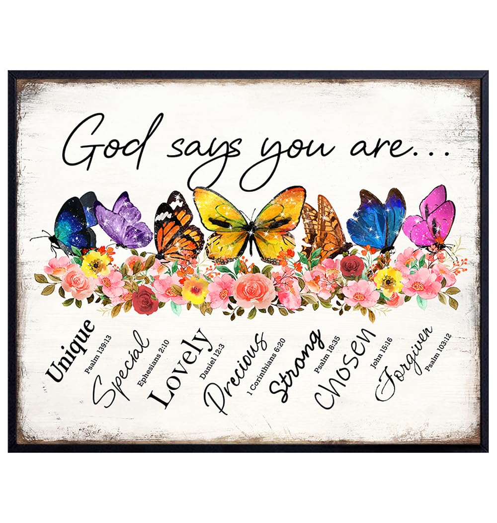Inspirational Scripture Wall Decor LARGE 11x14 - Religious Scripture Decor for Girls Room - spiritual positive Quotes - Family Decor - Christian Motivational Gifts for Women Bedroom - God Says You Are