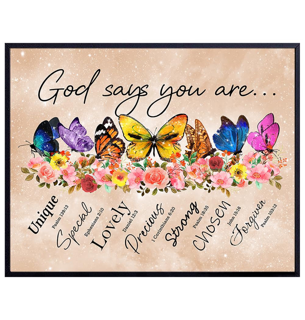 Christian spiritual Wall Art LARGE 11x14 - Inspirational Bible Verse - Scripture Wall Decor for Women - Boho Christian Gifts - positive Motivational Quotes - Catholic Religious Art - God Says You Are