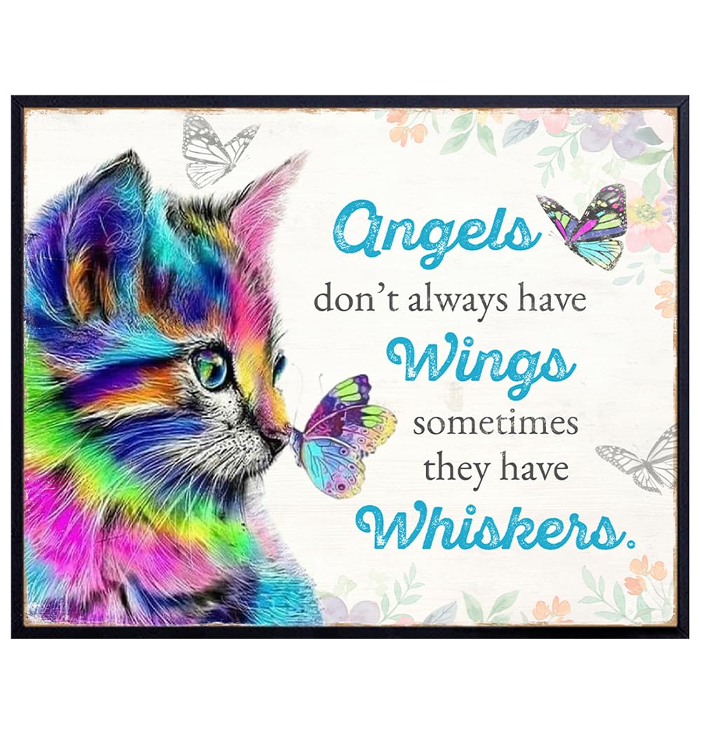 Cat Mom Cat Stuff - Inspirational Wall Decor - Home Decor for Women - positive Quotes Wall Decor - Cute Cat Wall Art Poster - Little Girls Room Decor - Cat Gifts - Lime Green, Dark Purple, Pink, Teal