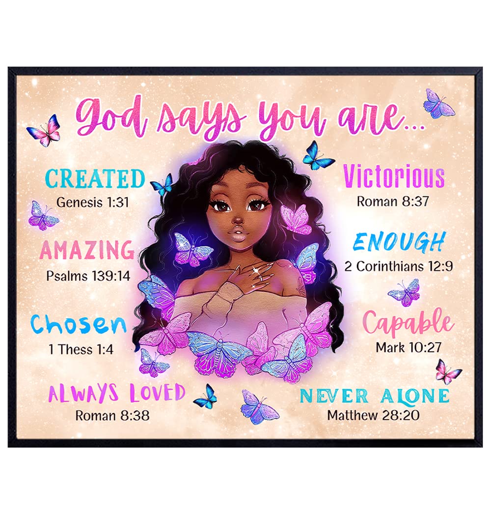 African Americans Black Girl Magic Wall Art - Black Art - Black women Poster - Religious Scripture Pink Girls Bedroom Decor - Psalms Bible Verses - Inspirational Positive Quotes Christian Affirmations