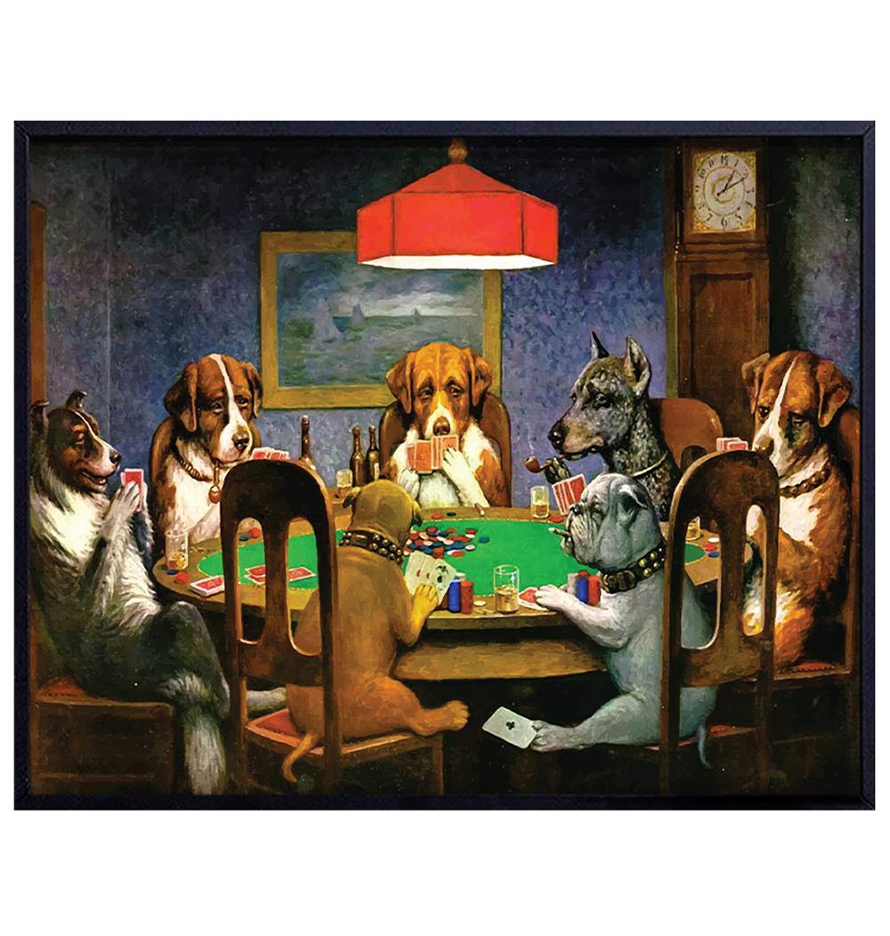 Dogs Playing Cards - Unframed Wall Art Print - Great Home Decor for Game Room or Man Cave - Awesome Gift For Animal Lovers - Ready to Frame (8X10) Photo