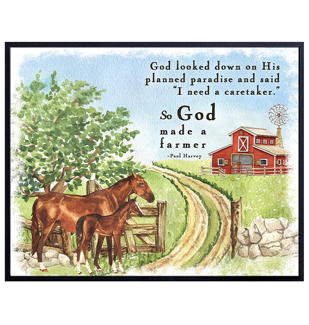 Country Farmhouse Wall Art &amp; Decor - 8x10 Farm Poster - So God Made a Farmer Sign - Christian Religious Gifts - Farm Pictures - Farm Wall Decor for Living Room, Kitchen - Rustic Decor - Paul Harvey