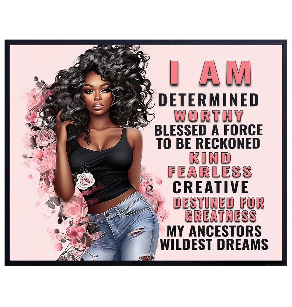 I Am inspiring Black Art - African American Wall Art Inspirational quote for Black women African Americans Black Girls - Women&