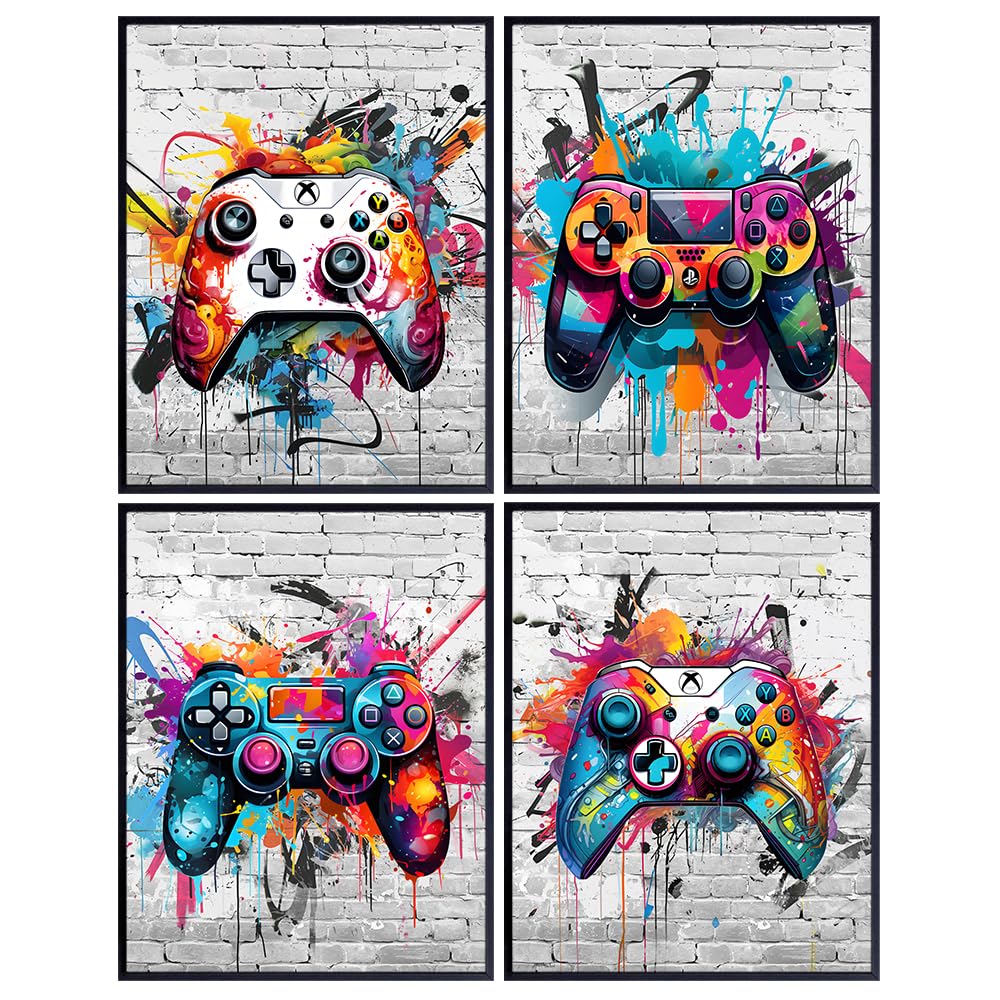 Gaming Controller Graffiti Wall Art - Teen Boys Room Decor - Gaming Room Decor, Video game Cool Wall Decor - Game Room Decor, Gamer Room Decor, Sports Bar - Gamer Gifts - Kids Playroom, Man cave