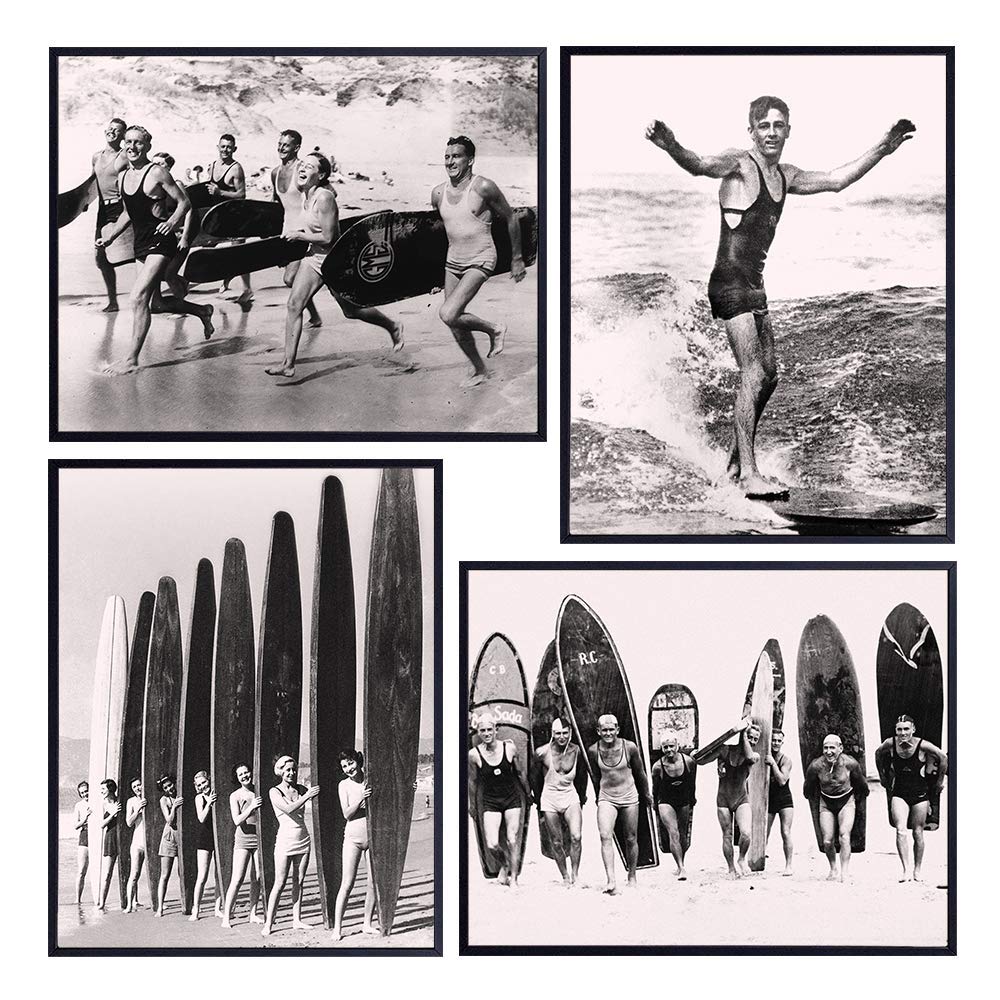 Beach House Wall Decor Set - Vintage Retro Surf Photos - 8x10 Shabby Chic Home Decoration Posters - Office, Living Room, Bedroom - Unique Gift for Surfer, Ocean, Sea, Surfing Fans - UNFRAMED Pictures