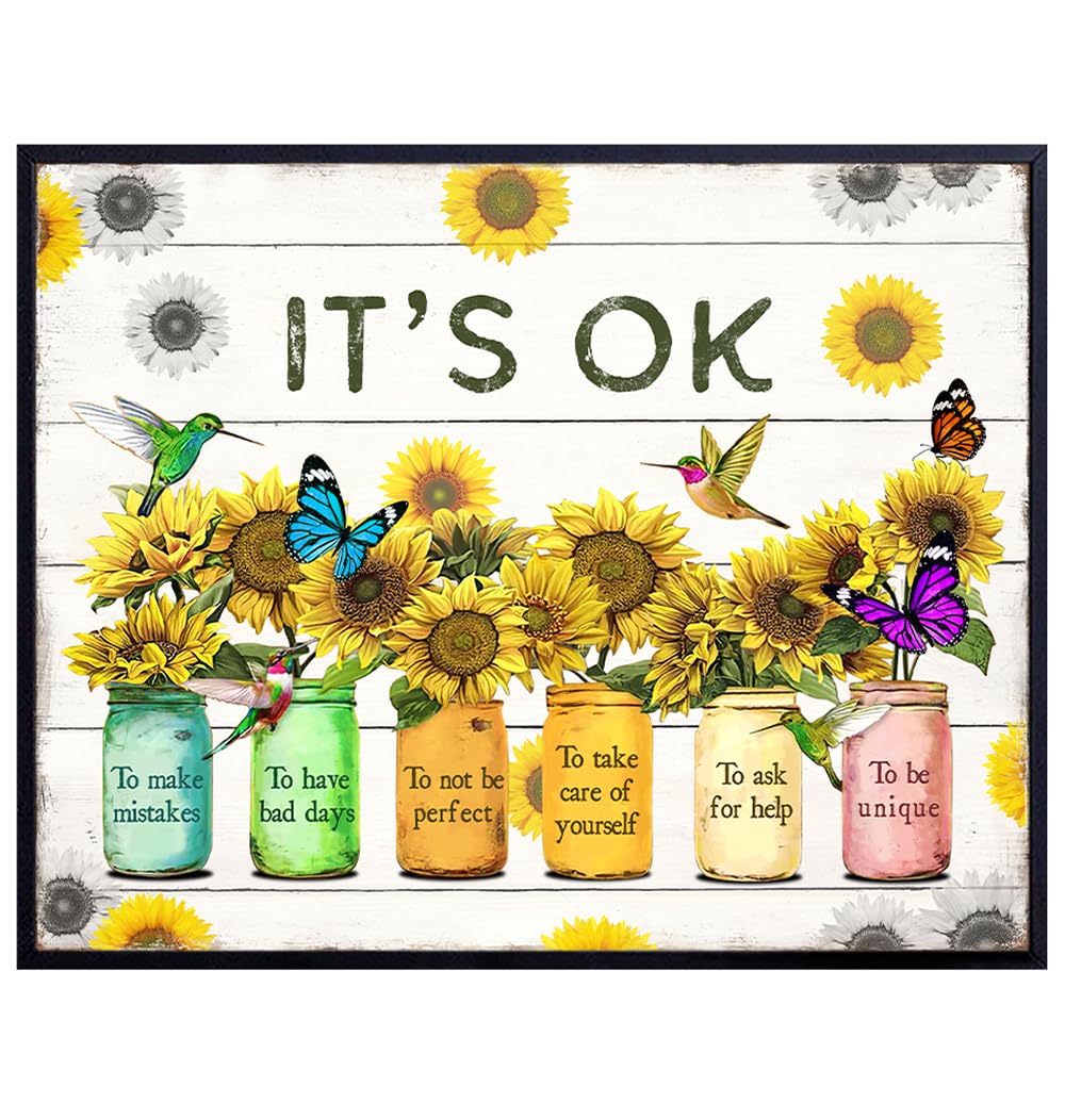 Rustic Farmhouse Inspirational Wall Art - Country Sunflower Positive Quotes Wall Decor - Motivational Wall Art - Encouraging Wall Decor - Encouragement Gifts for Women Teen Girls - Boho Wall Art 8X10