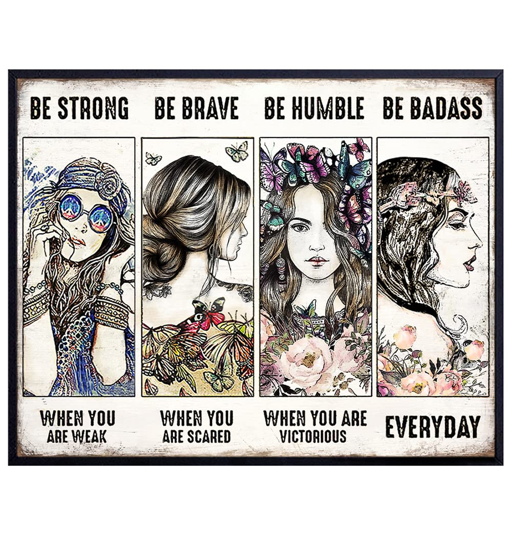 Positive Inspirational Quotes Wall Art &amp; Decor - Boho-chic Wall Decor - Hippie Room Decor - Be strong - Encouragement Gifts for Women Teen Girl - Yellowbird Art &amp; Design Feminism Motivational poster