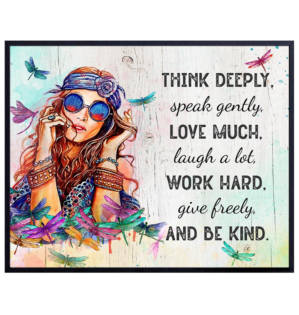 Inspiration Boho-chic Decor - Hippie Wall Art - Inspirational Posters for Women - Motivational Gifts for Women - Bedroom Living room Decor - Dragonflies Bohemian Wall Art - Yellowbird Art &amp; Design