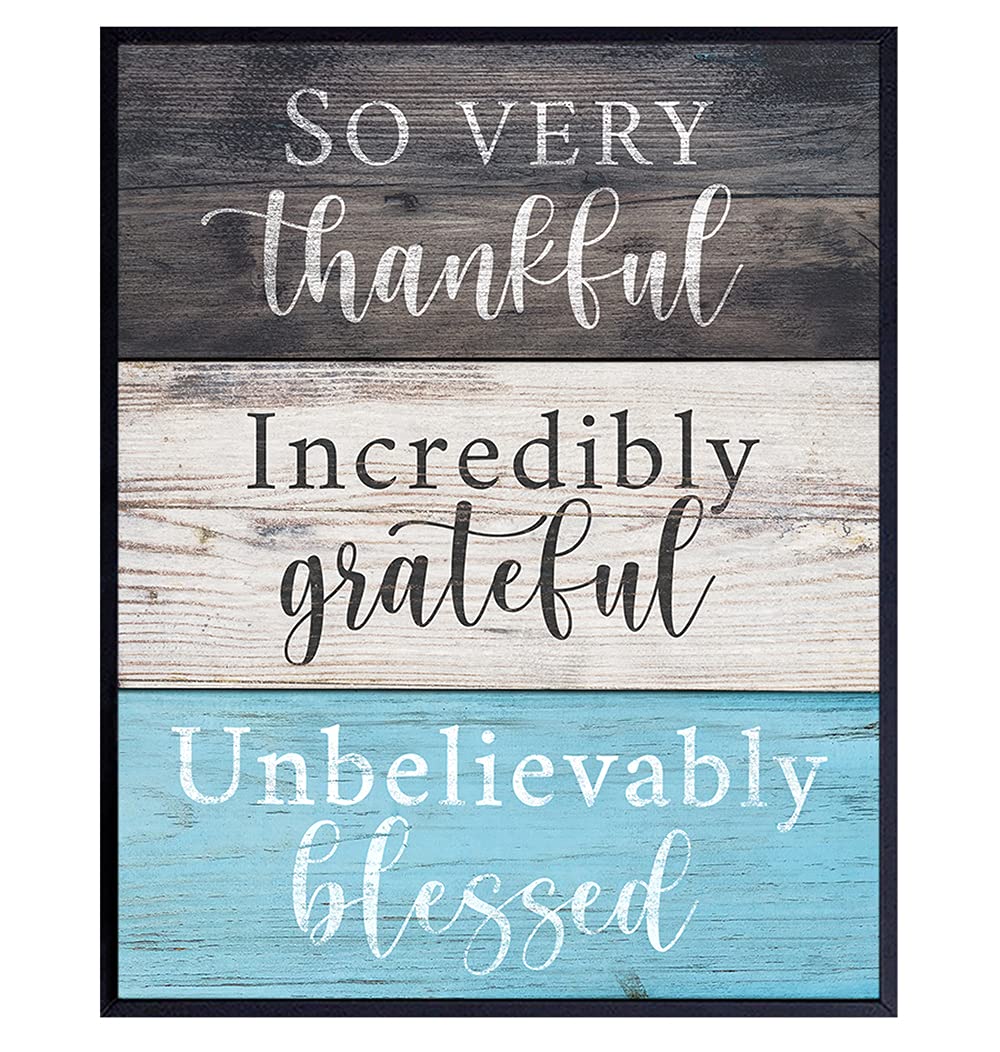 So Very Thankful Incredibly Grateful Unbelievably Blessed Wall Art - Positive Quotes - Spiritual Sayings Wall Art - Blessed Wall Decor - Thankful Wall Decor - Grateful Wall Decor - Inspirational Art