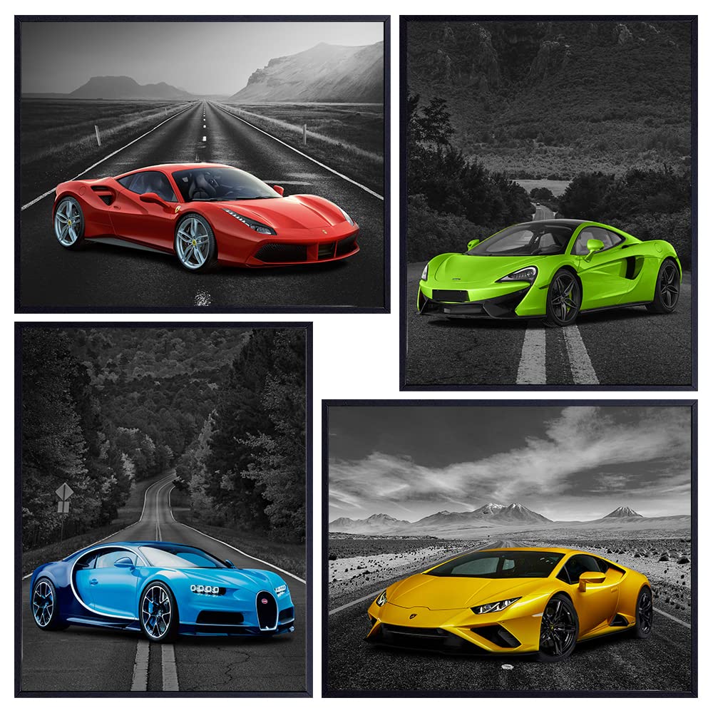 Lamborghini McLaren Ferrari Bugatti Poster Set - 8x10 Boys Room Decor - Man Cave Decor - Bar Wall Decor - Race Car Decor - Sports Car Wall Art - Garage Wall Decor - Boys Bedroom Decor