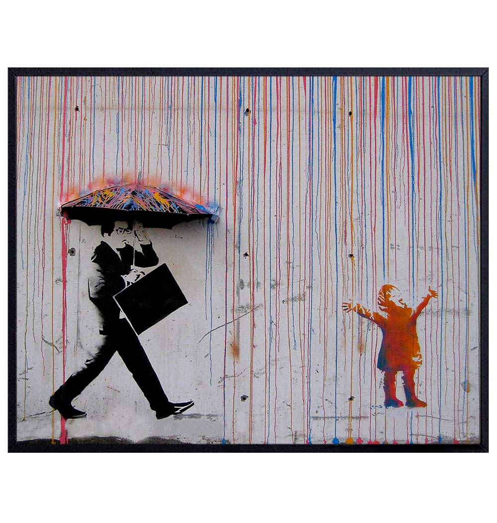 Banksy Child in the Rain Graffiti Street Art - Original 8x10 Photo Picture - Cool Chic Unique Gift for Urban Mural Fans - Unframed Modern Contemporary Home Decor, Wall Decoration Poster Print