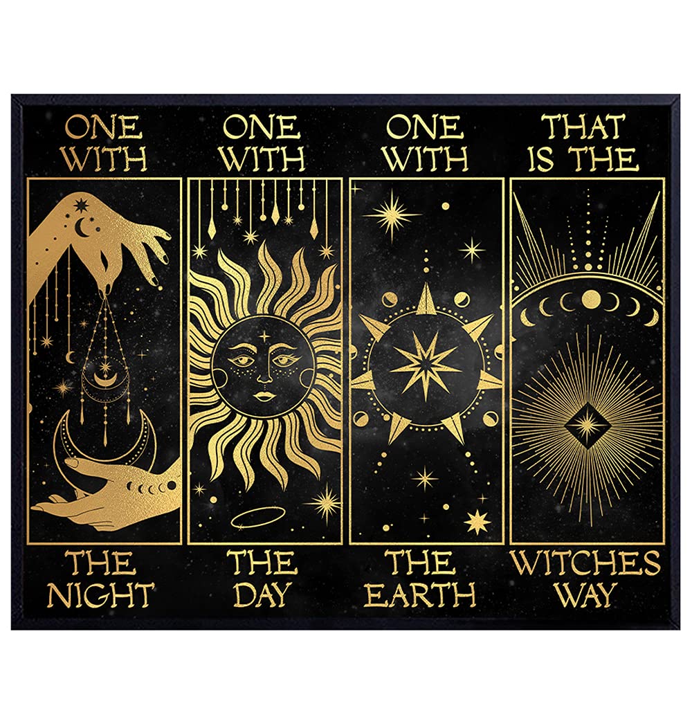 Witchy Sabbat Grimoire Witchcraft Decor - Sun, Moon, Celestial Wall Art - Celtic Woman Goddess Decor - Magic Home Decor - Boho Bohemian Witch Decor for Women - Wicca Wiccan Supplies - Pagan Gifts