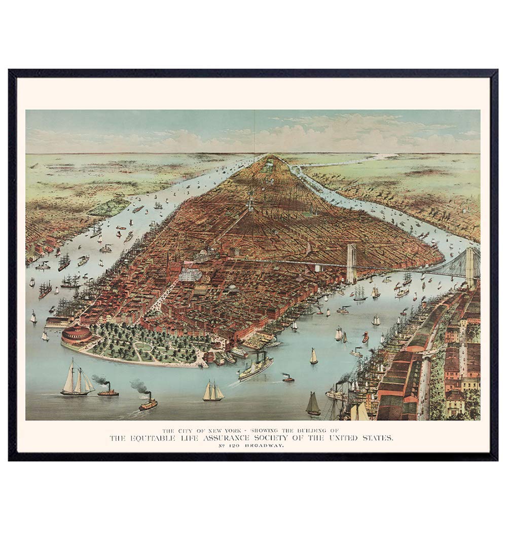 New York City Vintage Wall Art - Home Decor Poster Print - Great Gift for New Yorker, NY, NYC, Brooklyn Manhattan Fans - Unique Room Decorations - 8x10 Photo Unframed