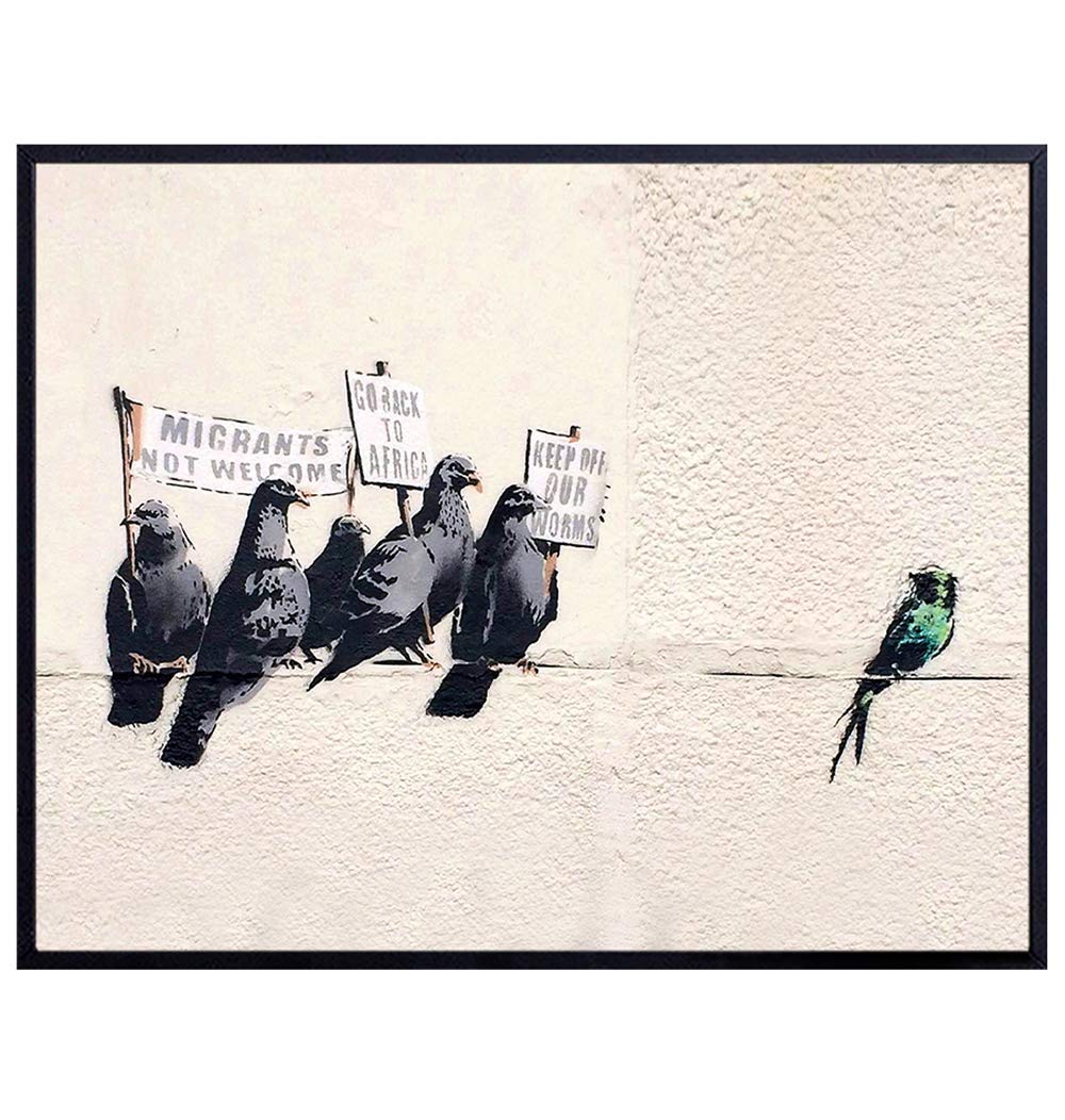 Banksy Wall Art - Banksy Poster - 8x10 Graffiti Wall Art Home Decor on Immigration Discrimination Racism - Gift for Urban Street Art Mural Fans - Civil Rights