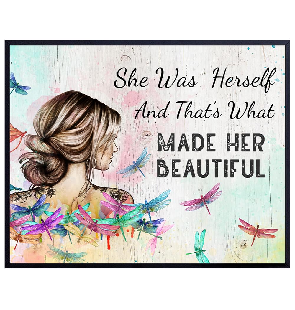 Inspirational Wall Art &amp; Decor for Women - Rustic Shabby chic Boho Wall Art - Motivational poster - Motivational Quotes Wall Art - Teen Girls Bedroom - Positive Quotes Wall Art - Dragonfly UNFRAMED
