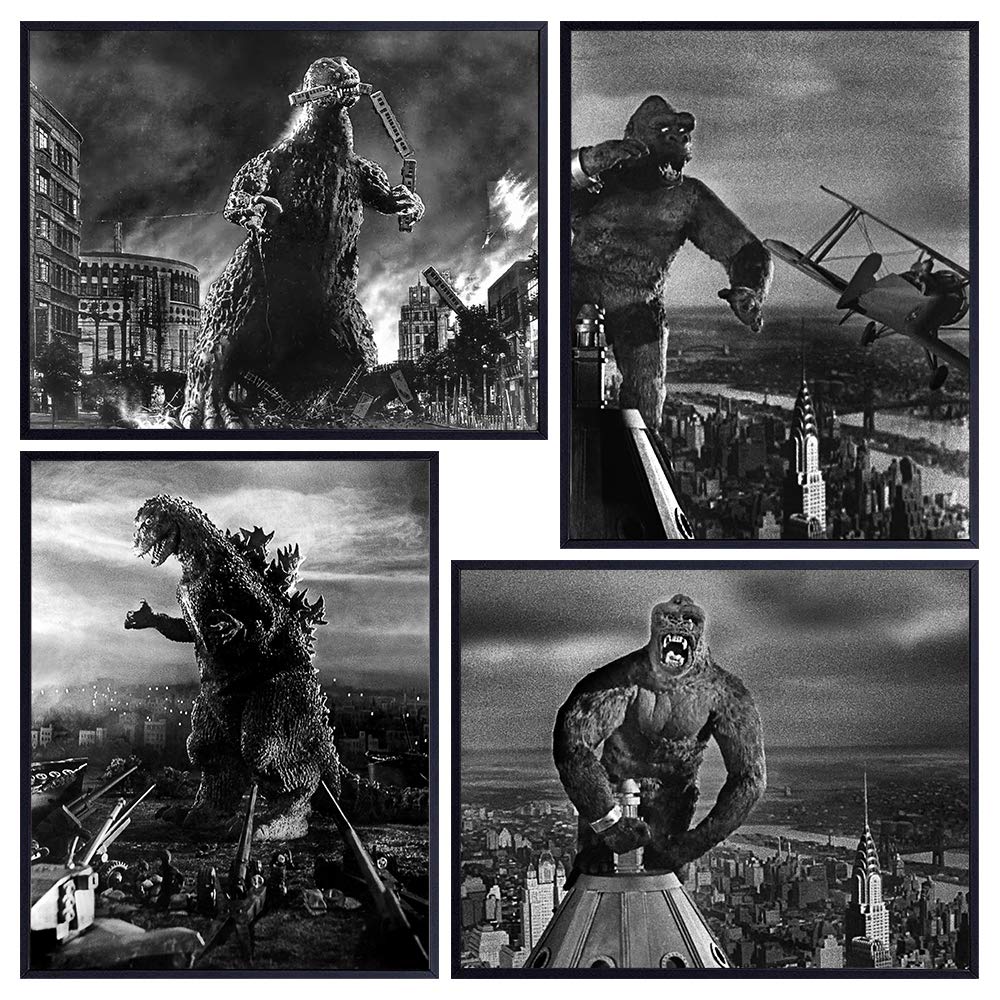 Godzilla - King Kong - Godzilla Vs Kong - Vintage Horror Movie Poster Set - 8x10 Classic Movies - Scary Movie Wall Art Decor - Monster Movies - Home Theater Room, Boys Bedroom, Man Cave Decorations
