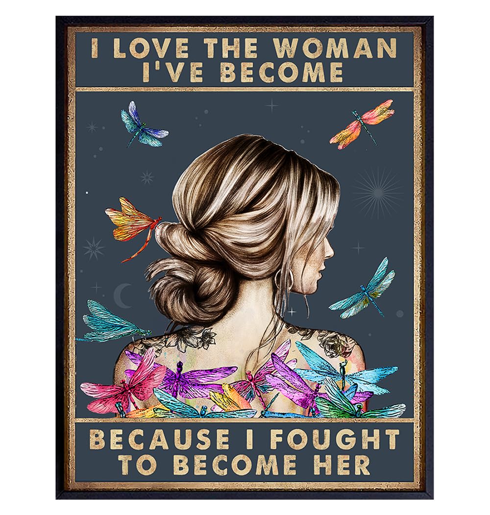 Positive Quotes Inspiring Wall Art LARGE 11X14 - Inspirational Quotes - Motivational Wall Decor Poster - Encouragement Gifts for Women Teens Girls - Boho Living room Decor- Dragonfly Decor UNFRAMED