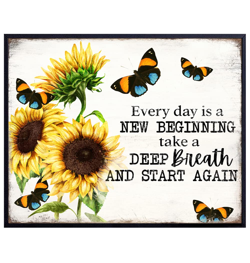 Positive Quotes Wall Art &amp; Decor - Inspirational Motivational Posters - Uplifting Encouragement Gifts for Women - Inspiring Encouraging Sayings for Wall Decor - Rustic Sunflower Boho Wall Decor