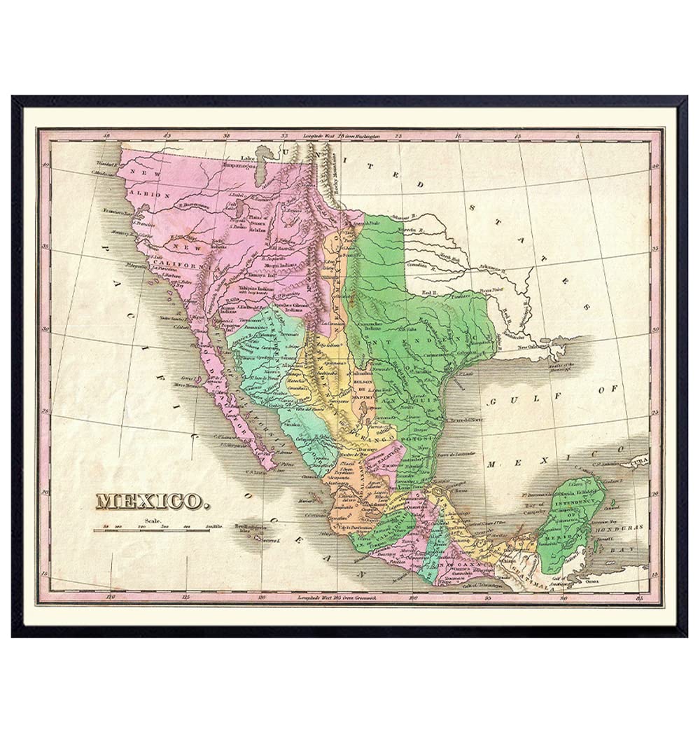 Mexican Wall Art &amp; Decor - Mexico Map - Mexican Gifts - Vintage Map - Mexican History - Chicano Art Wall Decor - Mexicano Mapa Artes Decoraciones Mural Regalos - 8x10 Poster Print