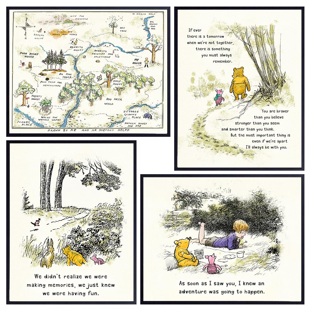 Winnie Pooh Wall Art &amp; Decor - Boys Room Decor - Kids Room Decor - Baby Nursery Decor - Little Girls Bedroom Decor - Toddler Room Decor - Baby Room Decor - Inspiration positive Quotes Wall Decor