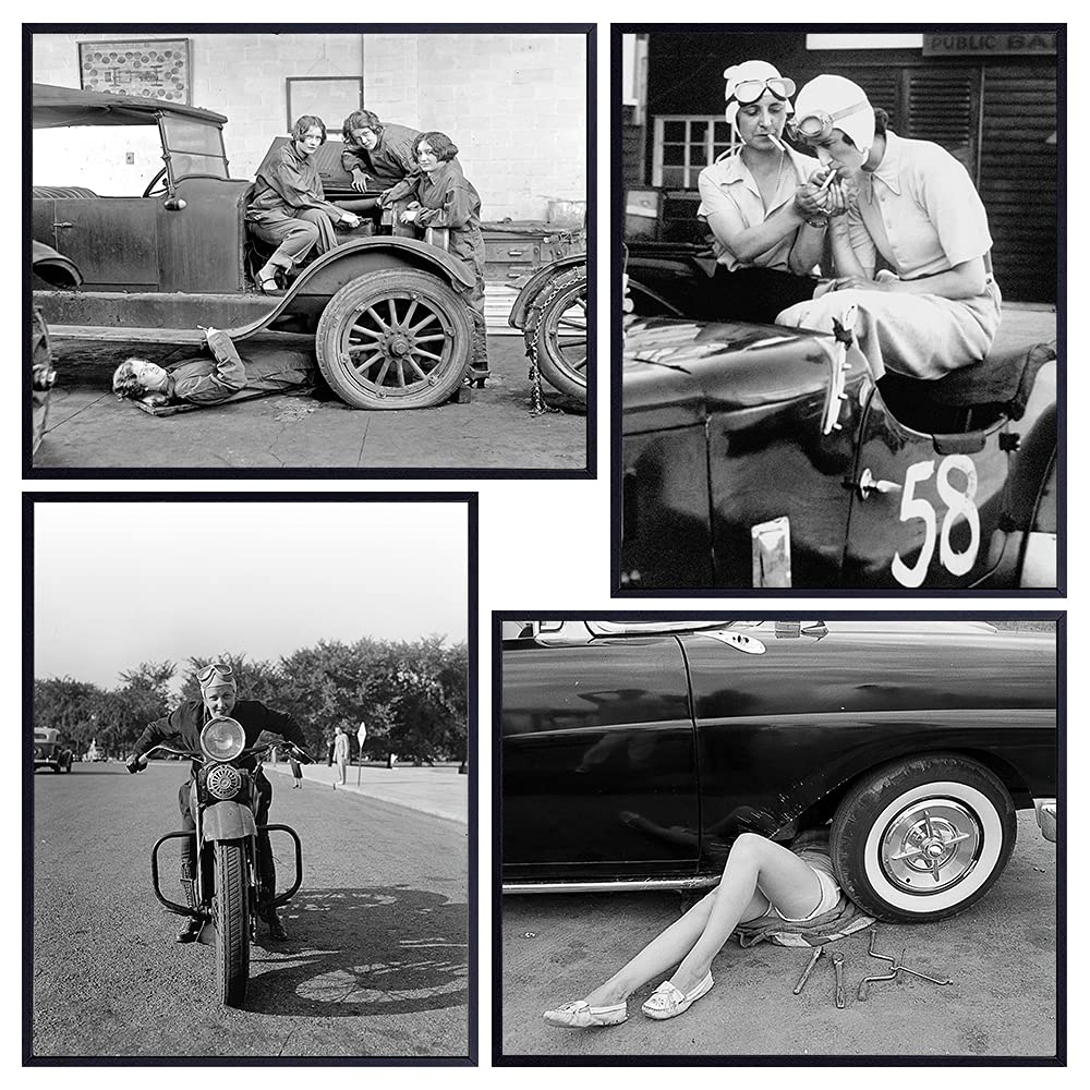 Garage Wall Decor - Garage Wall Art Poster Set 8x10 - Auto Mechanic Decor - Lesbian Gifts - Gay Women - Vintage Motorcycle - Funny Vintage Photos - Vintage Race Car - Gear Head Man Cave