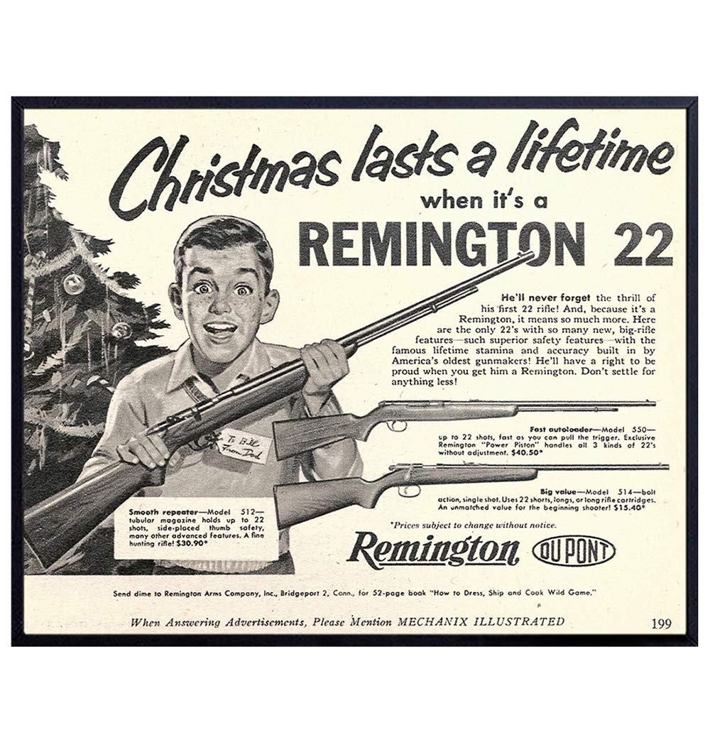 Vintage Firearms Gun Christmas Wall Art Print - Home Decor for Den, Man Cave, Living Room, Office - Great Gift for Men, Boys, Teens, Shotgun, Rifle and Hunting Lovers - 8x10 Photo - Unframed