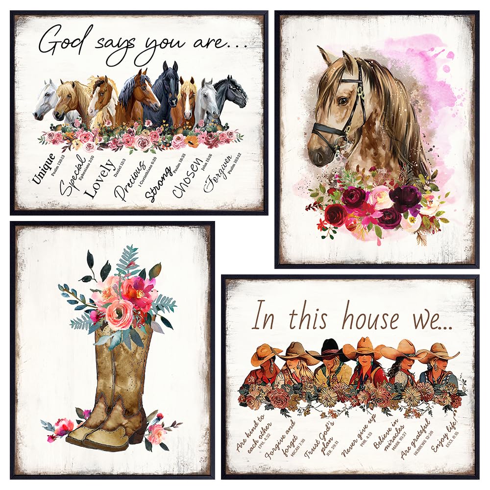 Religion Christianity Farmhouse Wall Art 11x14 - Scripture God Says Boho Wall Decor - Woman Girl Bedroom Decor Poster - Inspiration Shabby chic Rustic decoration - Horse Country Western spiritual Gift