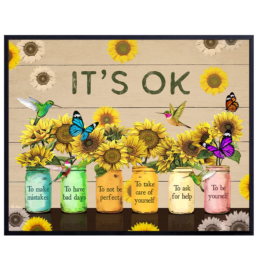 Inspiration Quotation Self-help Wall Art - Encouraging Wall Decor - Sunflower Wall Art decoration Motivational poster - Positive Quotes Wall Decor - Rustic Boho-chic affirmation Wall Decor UNFRAMED