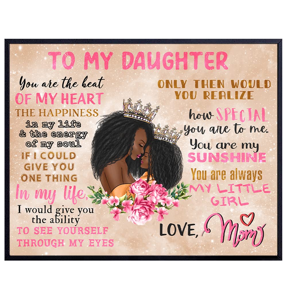Black Mother Daughter Wall Art - African Americans Black women Wall Art &amp; Decor - Baby shower Gift - Nursery Wall Art - Pink Girls Room Girls Bedroom Wall Art - To My Daughter Poster 8x10 UNFRAMED