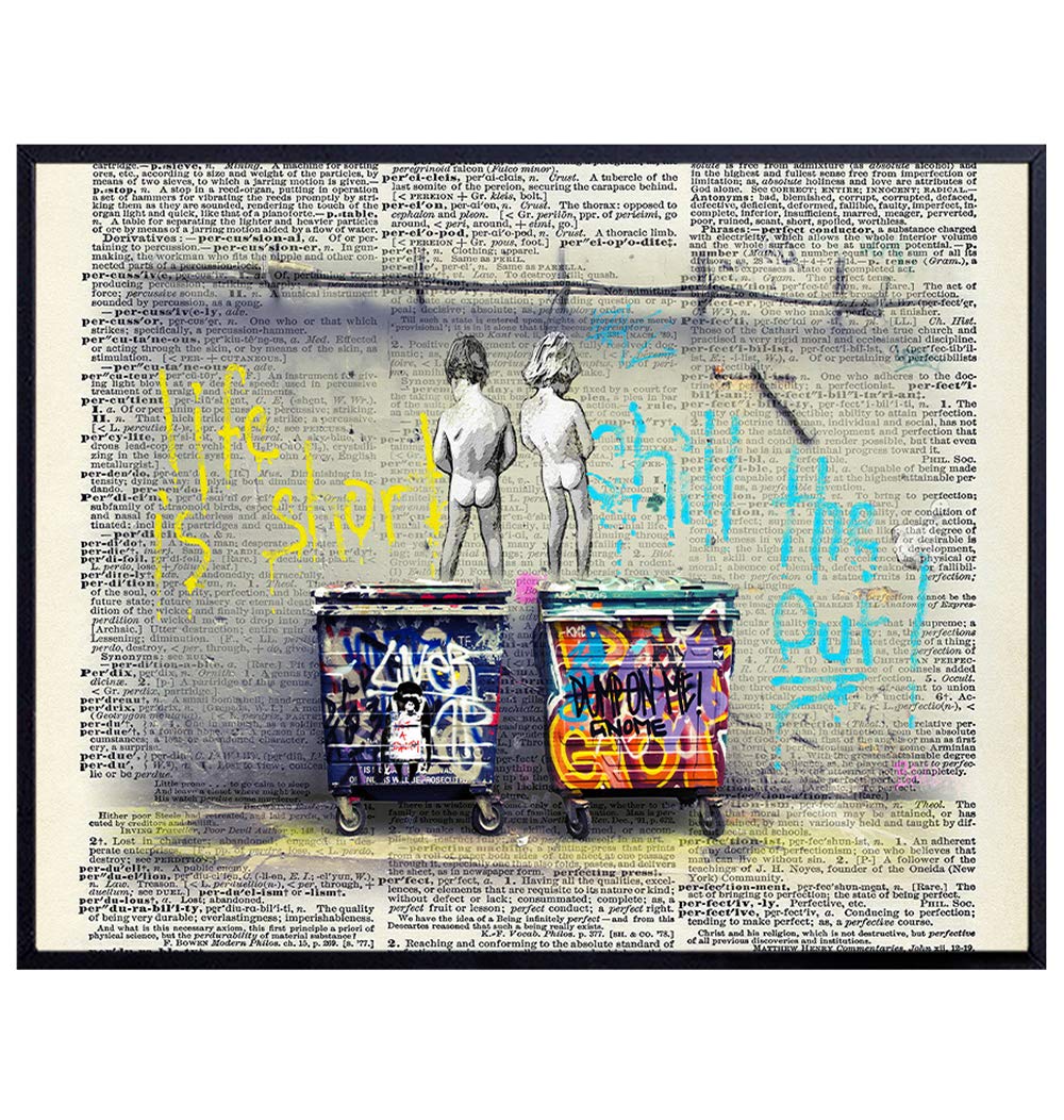Original Banksy Graffiti Life Is Short Dictionary Wall Art Print - Cool Unique Gift or Home Decor for Boys Bathroom, Kids Bath, Living Room, Bedroom - 8X10 Poster - UNFRAMED Photo
