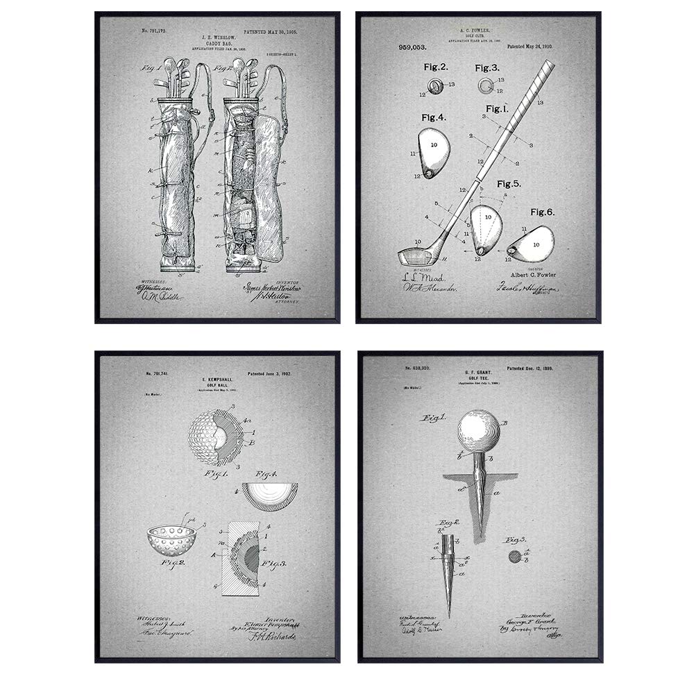 Golf Patent Wall Art Print Set - Stylish Vintage Retro Home Decor for Office, Den, Bedroom, Man Cave, Living Room - Perfect Gift for Golfers- 8x10 Photo - Unframed
