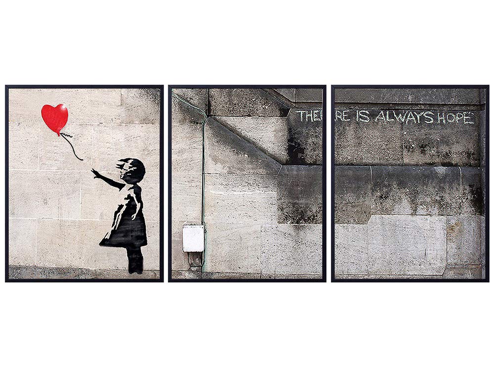 Banksy Girl With Balloon Poster Set - 8x10 Graffiti Street Art Home Decor - Urban Wall, Office or Apartment Decoration for Living Room, Bedroom, Dorm - Unique Gift for Women, Teens, Modern Art Fans
