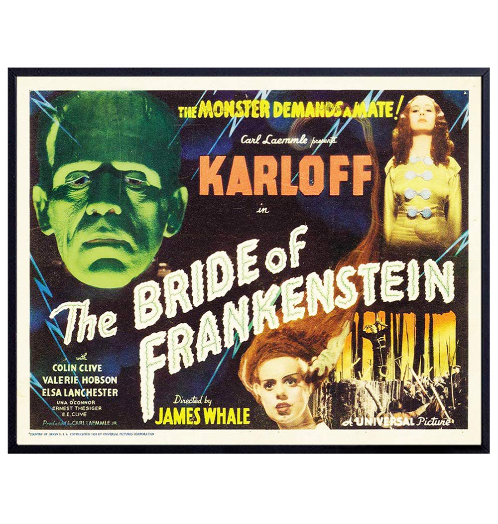 Bride of Frankenstein Poster - Scary Movie Wall Art - Vintage Horror Movie Poster - 8x10 Classic Movies Wall Decor - Monster Movies - Home Theater Room Decorations