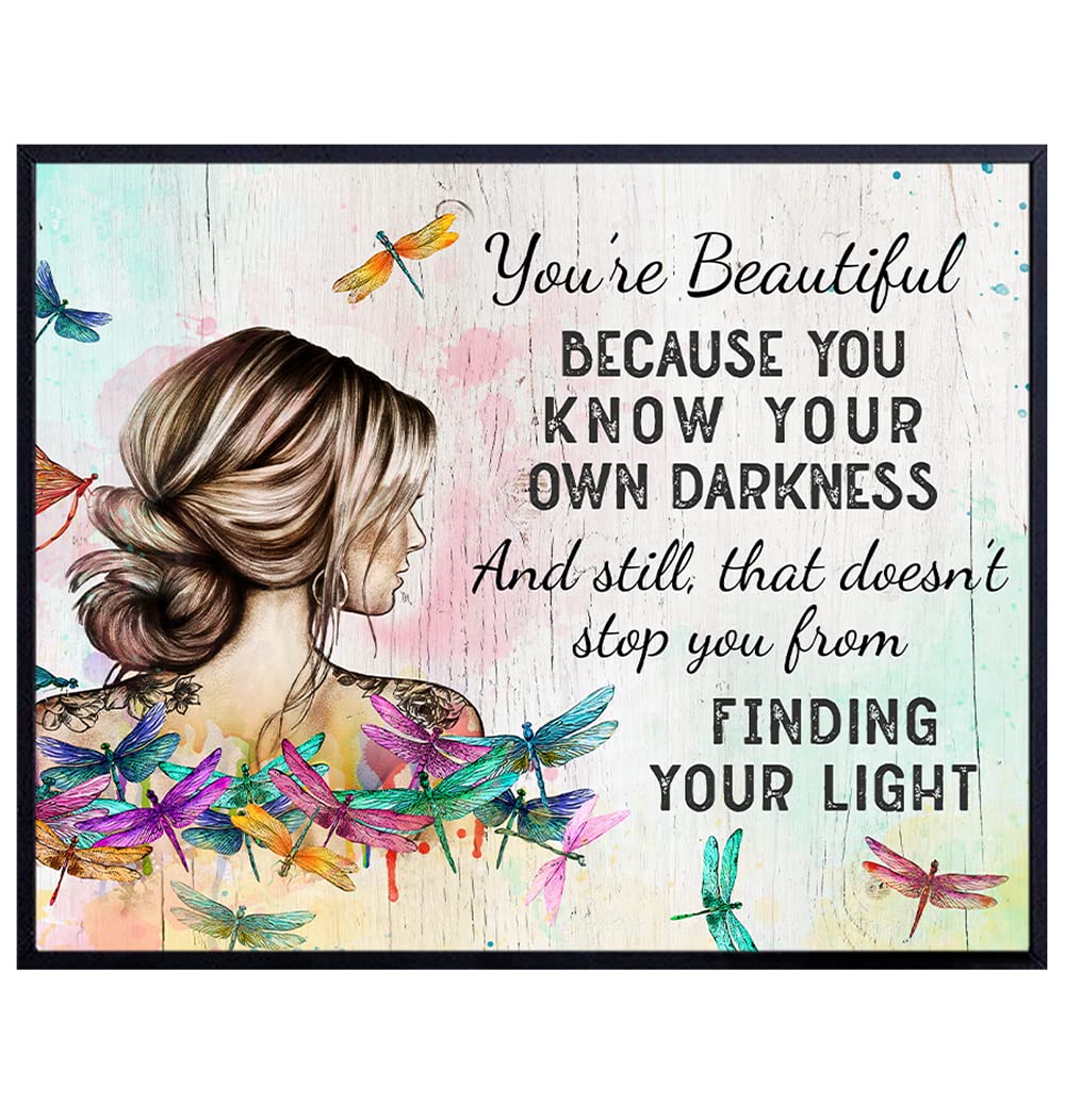 Positive Quotes Wall Decor - Inspirational Quotes Wall Decor - Encouraging Gifts - BFF Best Friend Gifts - Boho-chic Hippie Dragonfly Wall Art - Women&