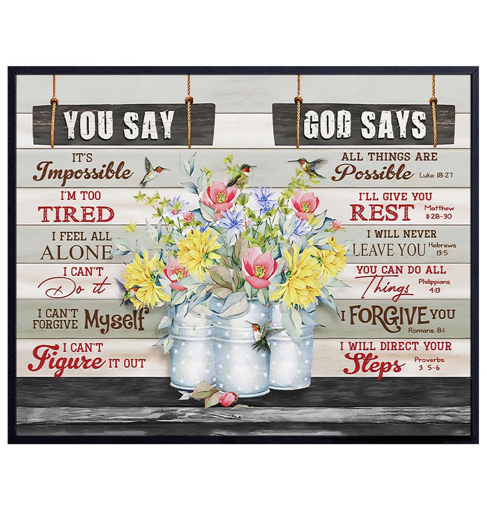 Inspirational Christian Gifts for Women - Farmhouse Style Boho Wall Art - Bible Verse Quotes Wall Decor - Rustic Farmhouse Bathroom Scripture Wall Art for Women, Woman, Girl - positive Affirmations