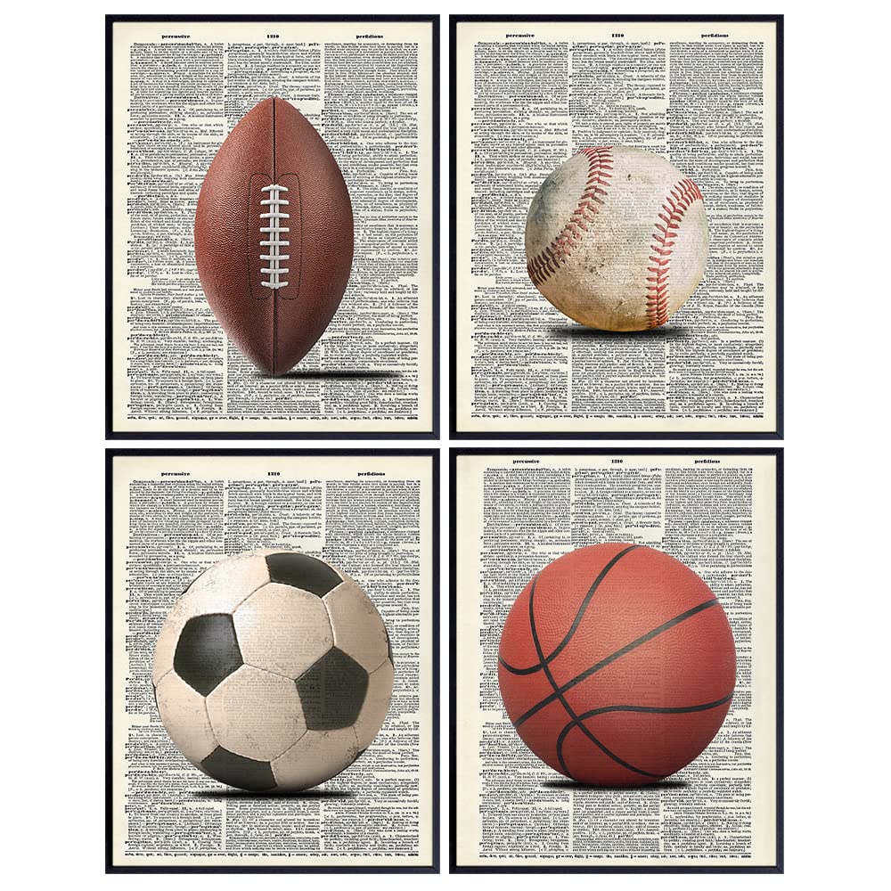 Basketball, Baseball, Football, Soccer, Futbol Wall Art Set - Gift or Home Decor for Boys Bedroom, Teens Room, Men, Game Room, Sports Bar, Bedroom, Man Cave - Unique Decoration Poster Print, 8x10